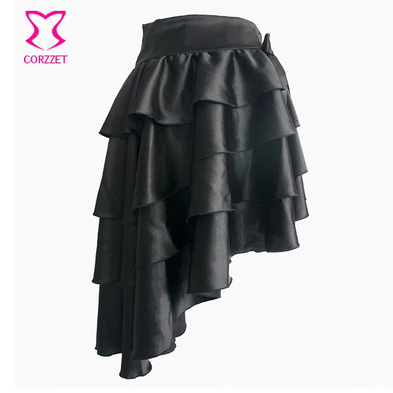 Corzzet Wholesale Black Satin Steampunk Skirt Plus Size Punk Victorian Gothic Dress
