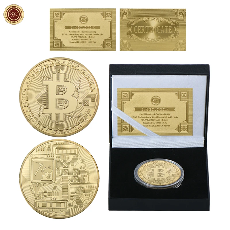  Оптовая продажа недорогая металлическая памятная Золотая монета Биткоин с подарочной коробкой для сувенирного