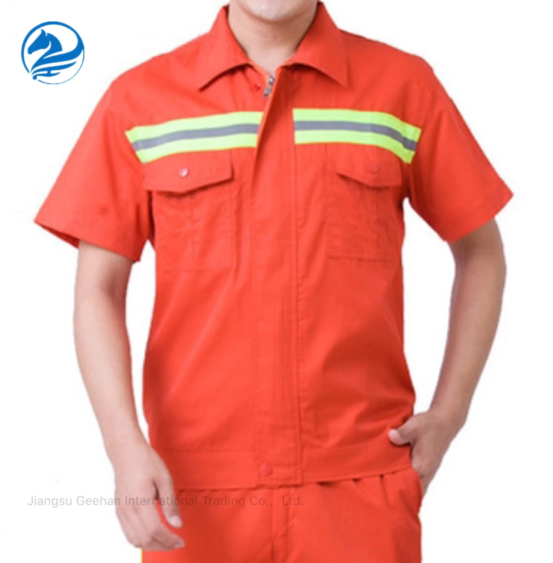 
orange short sleeve breathable outdoor road TC reflective safety work uniforms 