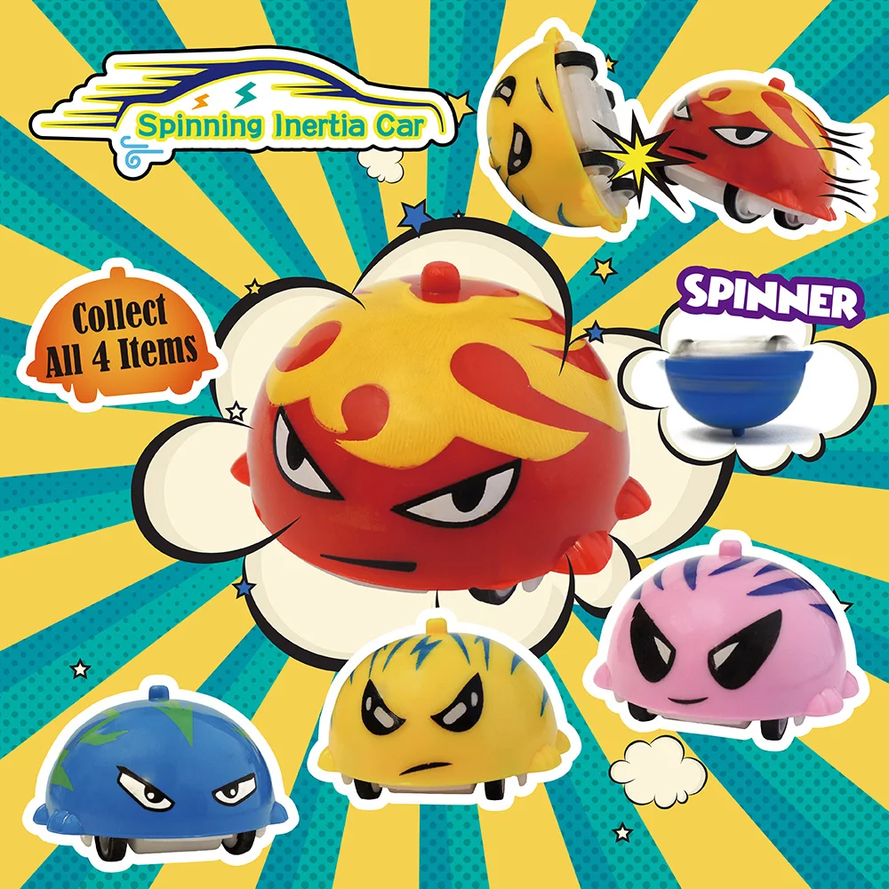 OEM ODM Wholesale Crane Gashapon Redemption Small Friction Push Toy Monster Battle Spinning Top Car for Capsule