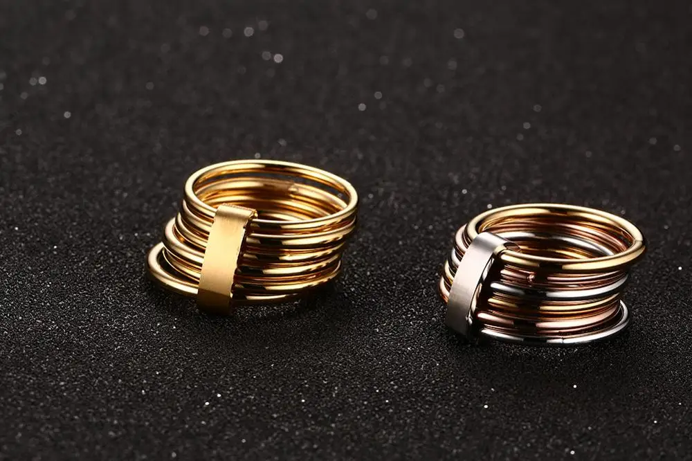 Japan and South Korea fashion jewelry wholesale, stainless steel six golden ring YSS470