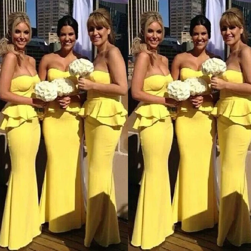 Женские современные Длинные свадебные платья русалки желтого цвета для подружки невесты