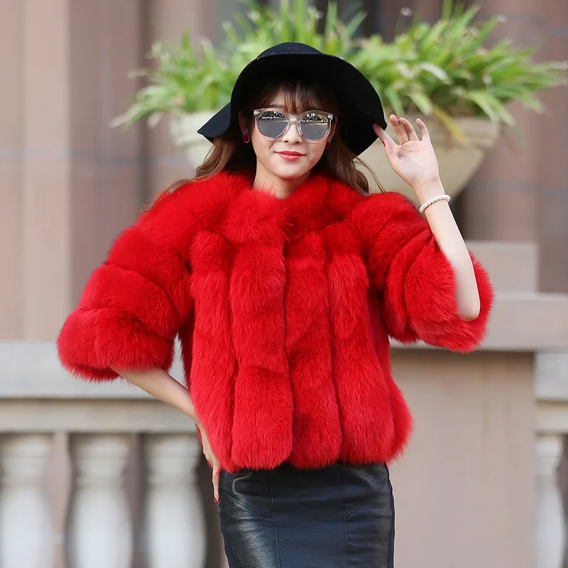YQ12 New Fashion Winter Woman short Fur Coat & Black Fox Fur Jacket