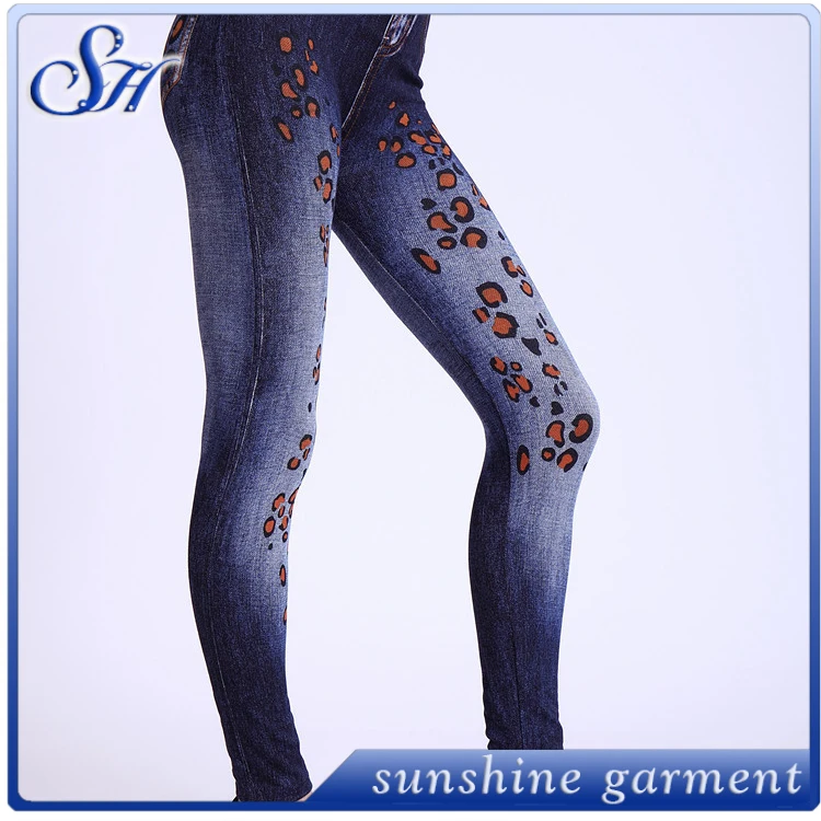 
wholesale printed denim fabric skinny soft jeans leggins jeggings 