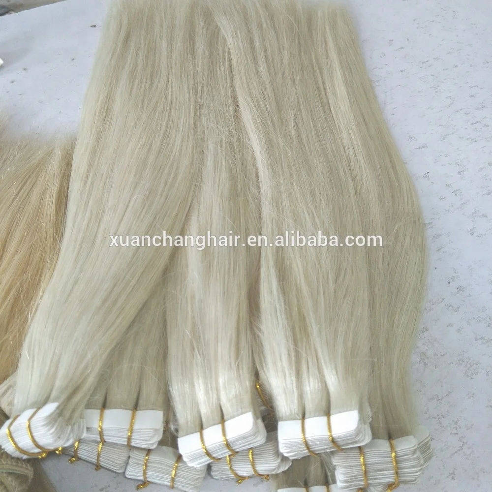 Light Blonde Tape In Human Hair Extensions Skin Weft Remy Russian Hair