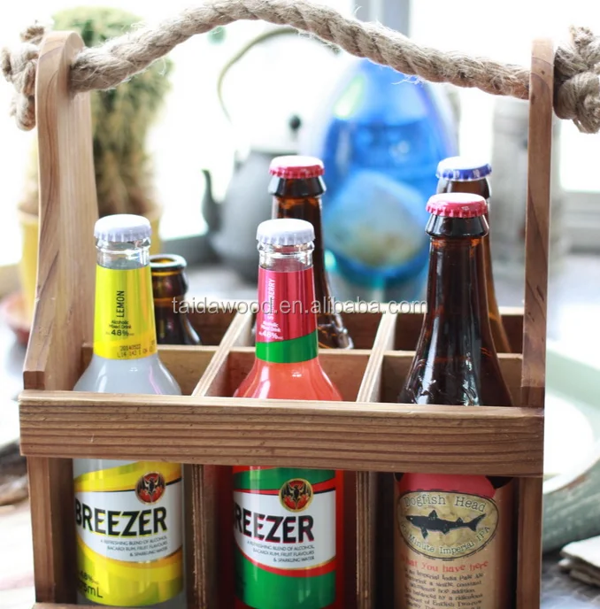 rustic wooden beer bottle glass carrier