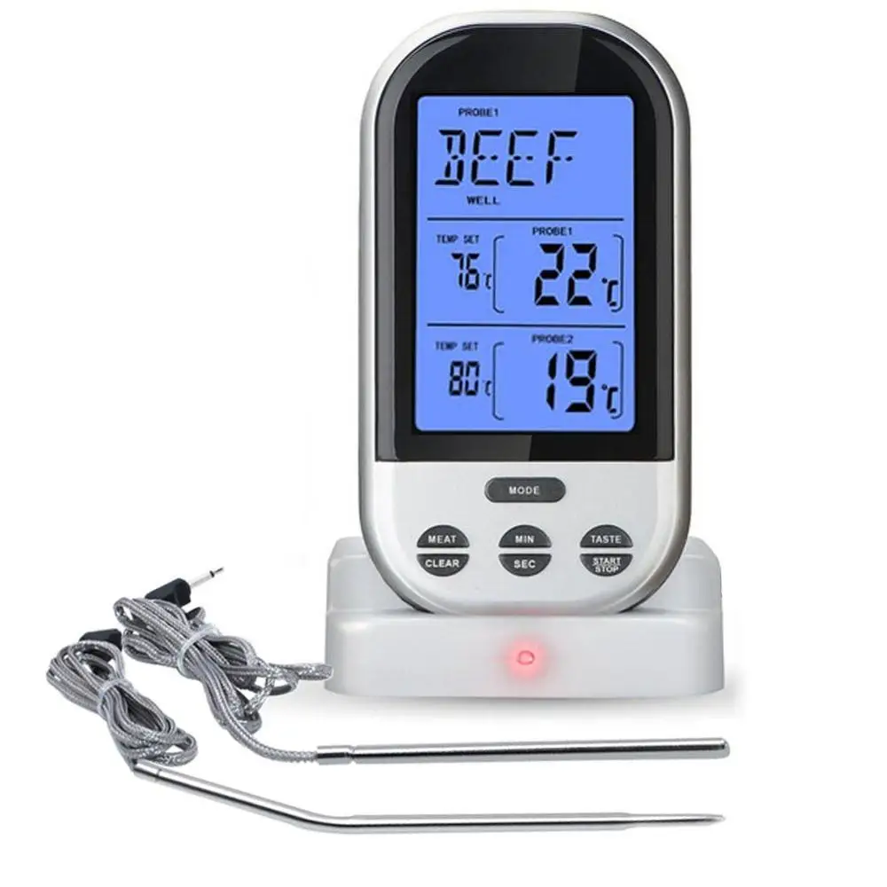 Digital Wireless Grill Oven BBQ Meat Thermometer with 2 Channel 2 Waterproof Probes