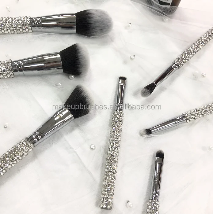 YRX W029 9PCS Diamond Luxury Makeup Brush Gif Set Bling Personalised Private Label High Quality Silver  Makeup Brush Set