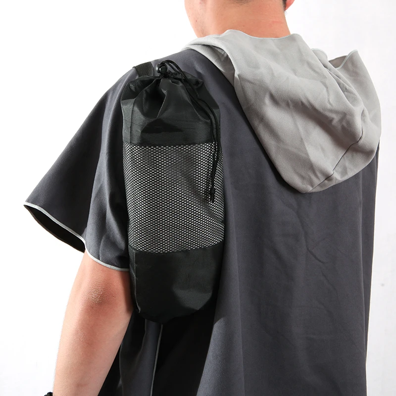 Wholesale Custom Microfiber Adult Bath Robe Hooded Change Surf Poncho Beach Towel with Hoodie