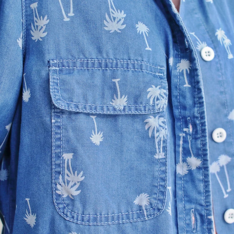 
Young ladies 100% cotton chambray casual long sleeves shirt , loose fit blouses 