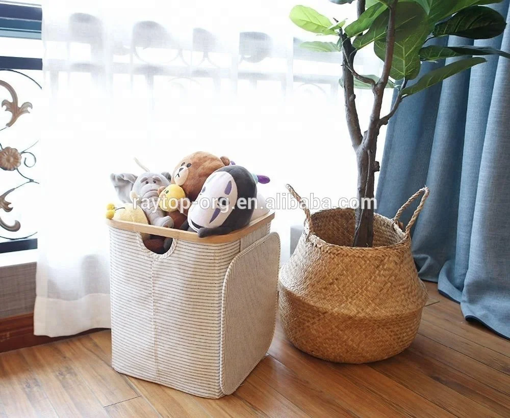 Холщовая и бамбуковая корзина для хранения складная плетеная белья с