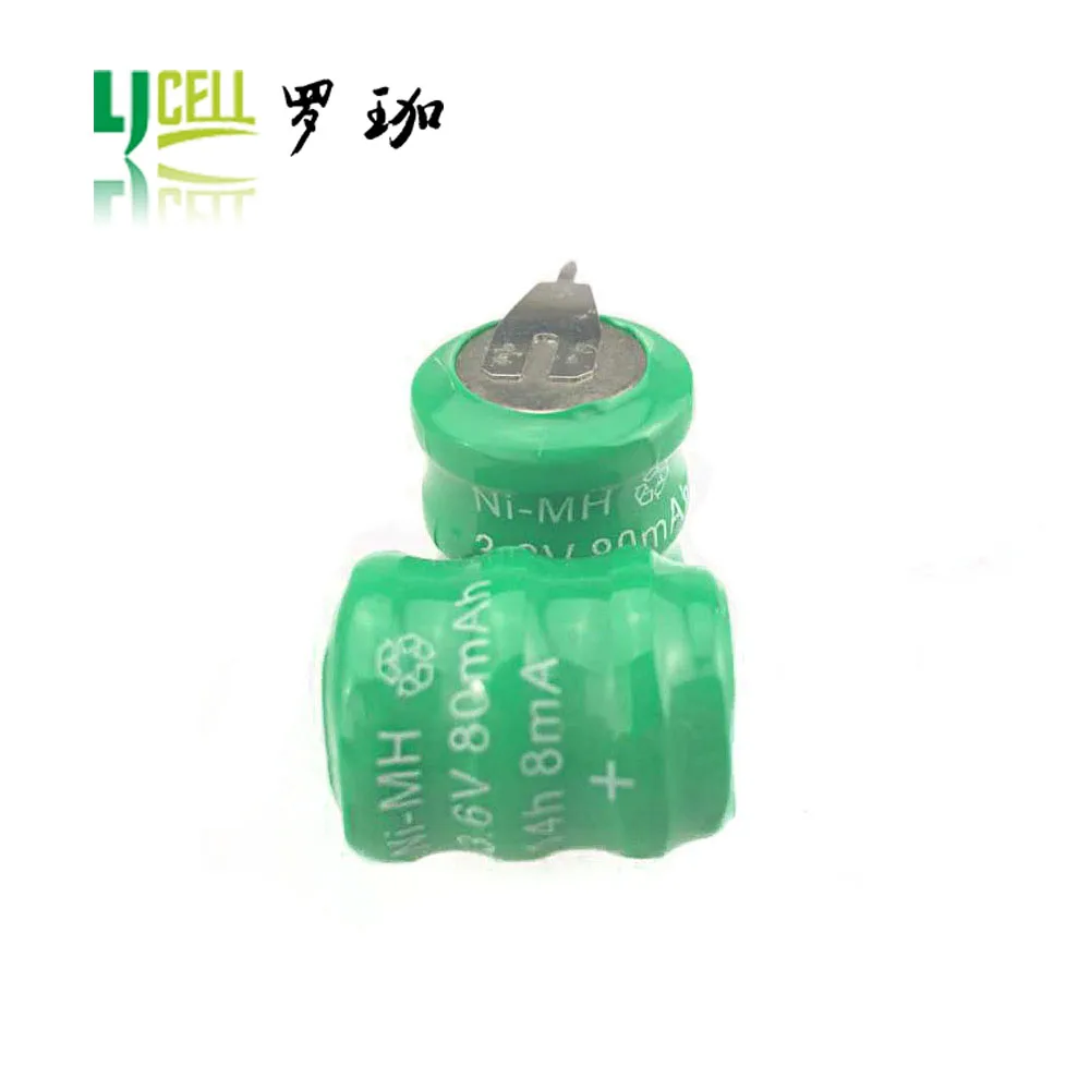 Environmental Friendly 3.6V 80Mah NI-MH Rechargeable Coin Cell 80H Nimh Battery