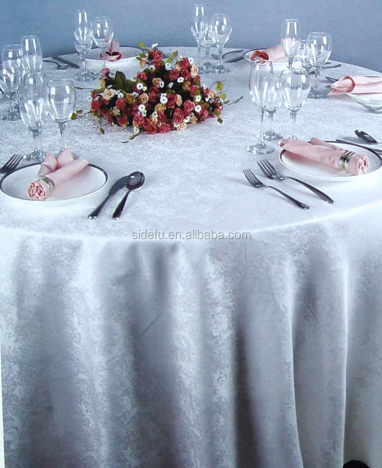 Factory Wholesale Hotel Polyester Damask Round Wedding Table Cloth