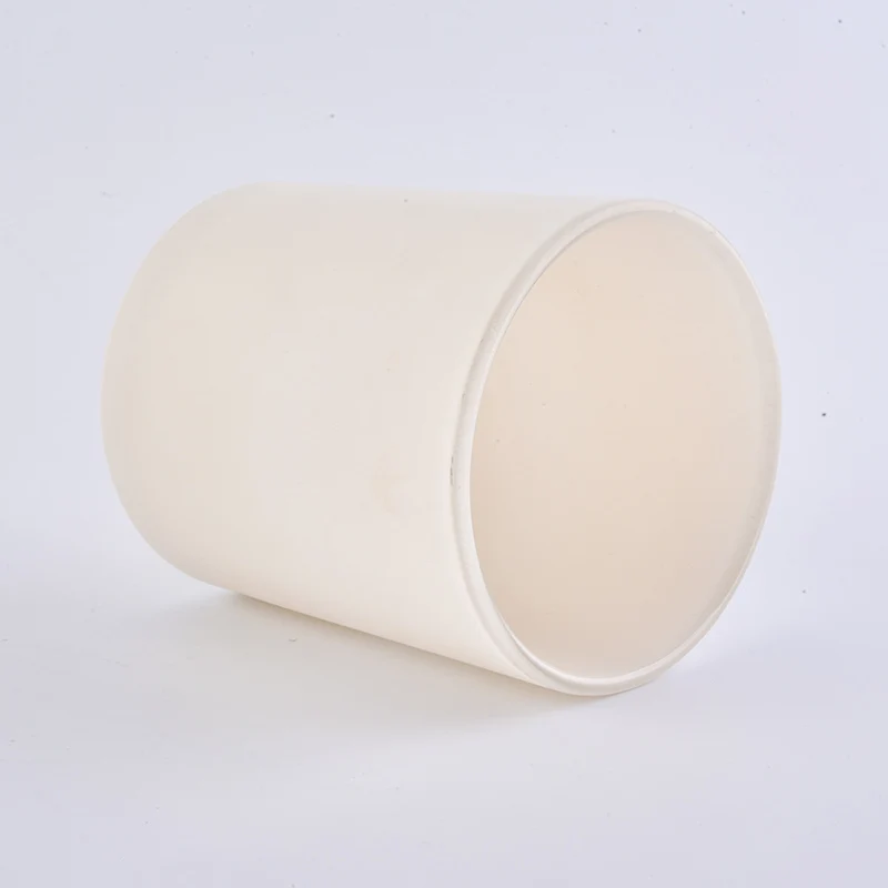 matte white outer sprayed glass vessel for candles, cylinder glass cup