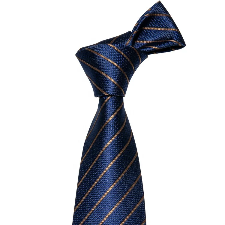 Barry Wang Fashion Blue Business Style 100% Silk Men Tie Striped Pattern Neck Ties