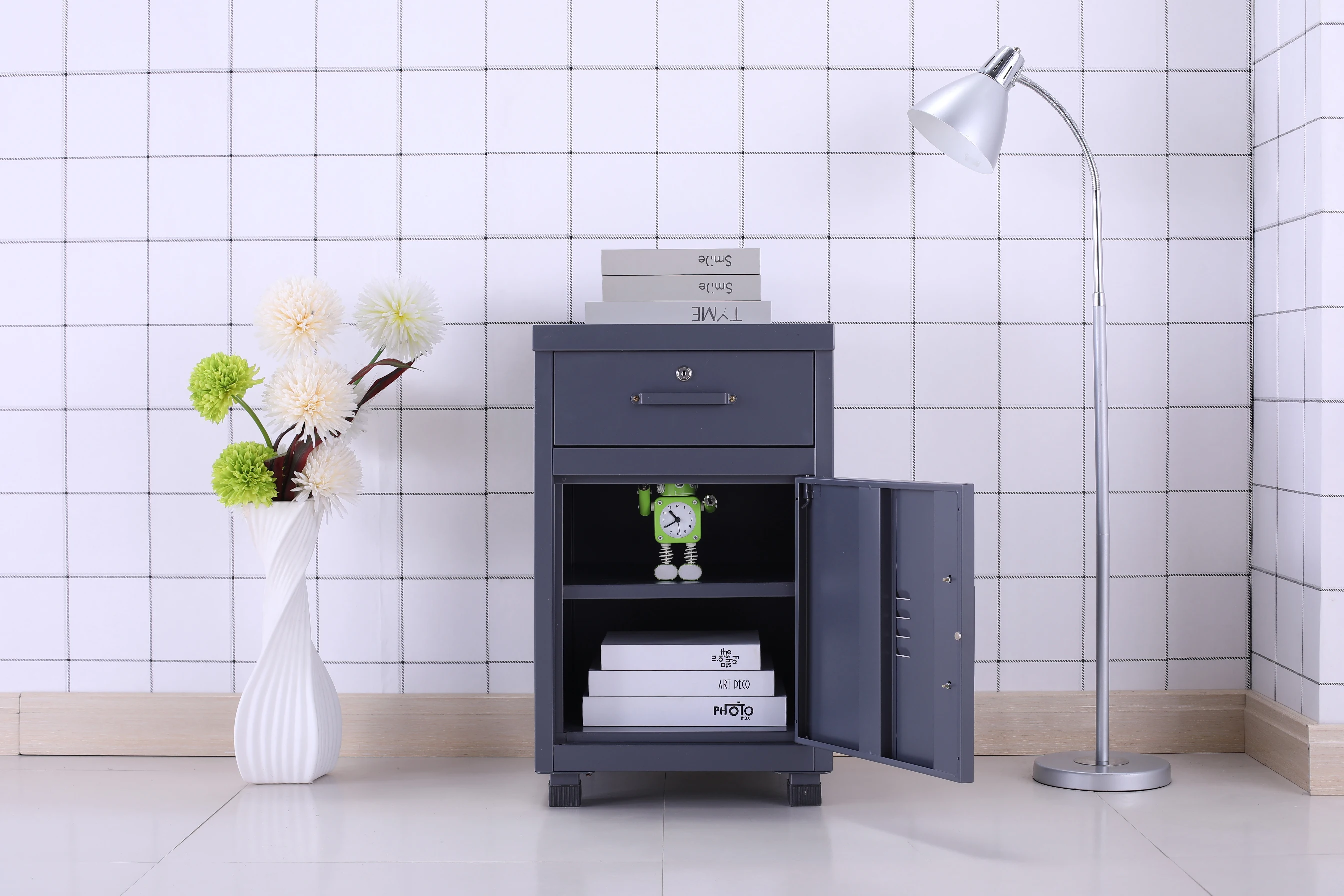 Manufacturer wholesale home furniture nightstand metal steel cabinet bedside table