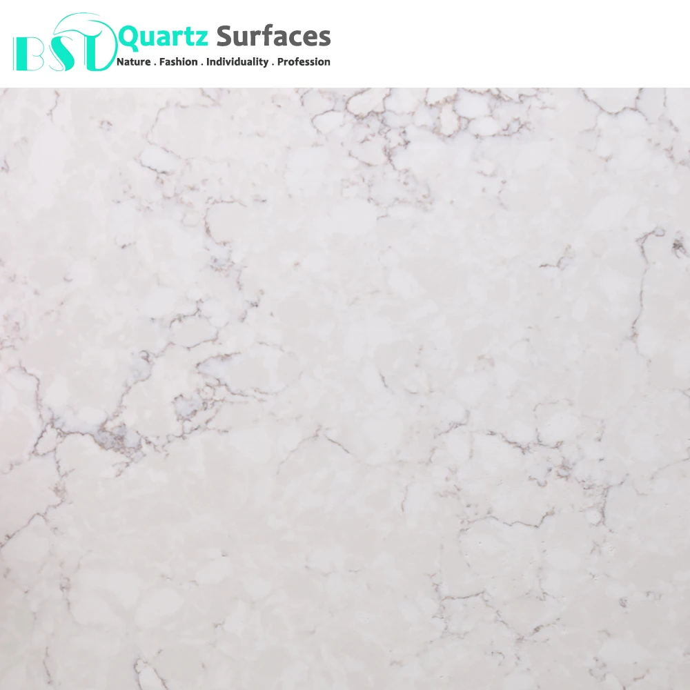White Misty Carrera Restaurant luxury Quartz Table Top Kitchen Counter Top Vanity Top Island