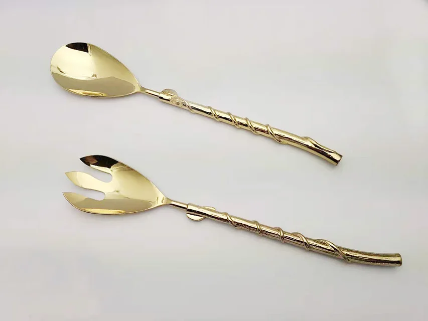 Metal branch with leaves salad tools set