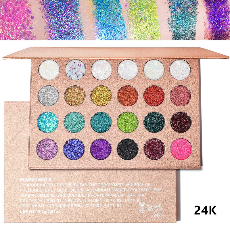 private label  high pigmented glitter 26mm high pigment makeup 24 colors eyeshadow palette