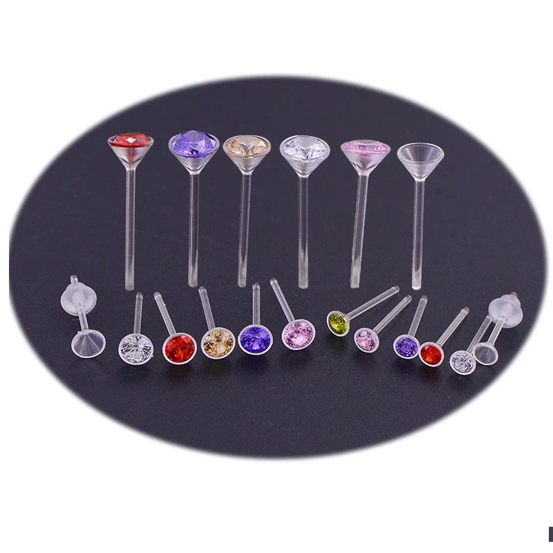 Pink crystal Making earring findings cheap plastic earring post medium size PE1895