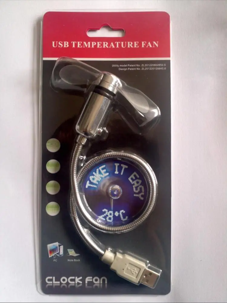 Flexible USB Message Fan with Temperature display Portable USB Fan with Thermometer function