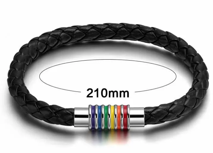 Magnetic Leather LGBT Gay Men Rainbow Bracelet