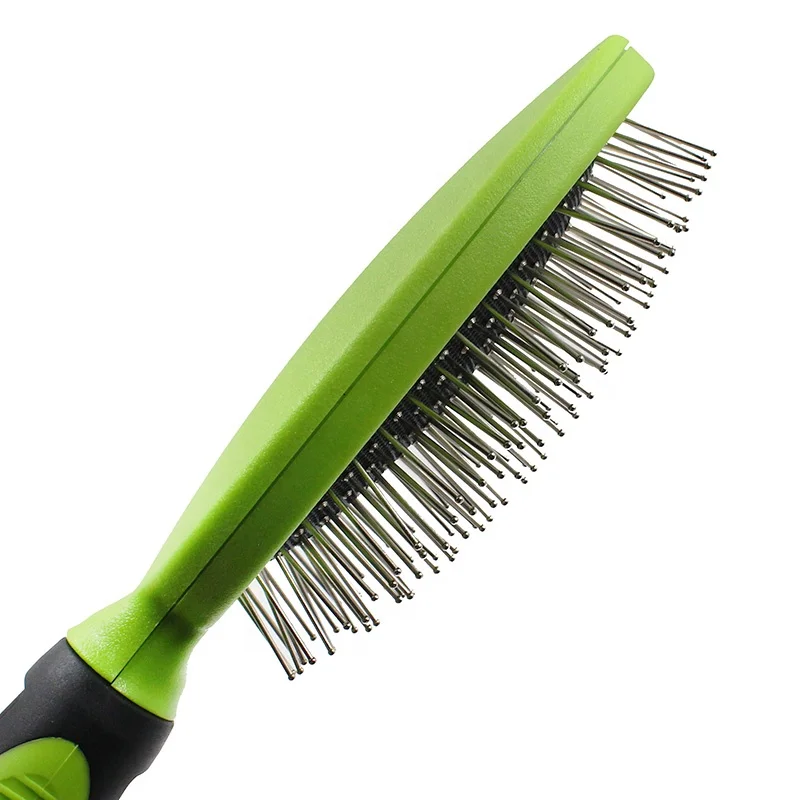 Pet puppy soft handle metal long pin grooming slicker brush for long haired dogs