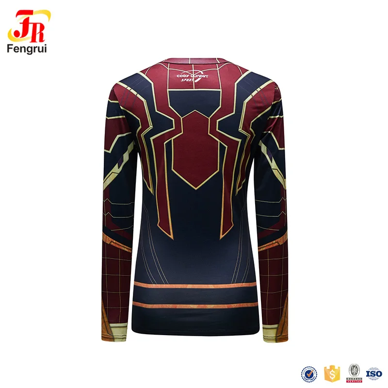 Full printing superhero workout clothes women compression t shirts
