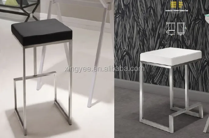 
Modern Bar Furniture Set Stainless Steel Genuine Leather Kitchen Counter Stools High Chair Bar Stool 