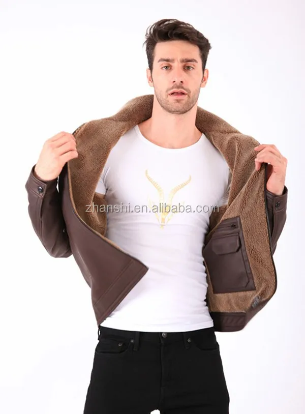 New Collection High Quality Men PU Nubuck Leather Jacket Coat Artificial Fur Lining