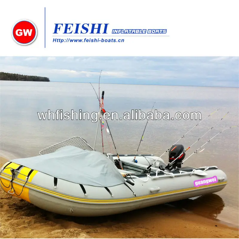 Popular bow canopy 2014 yellow grey Chinese OEM Inflatable PVC Boat for Fishing