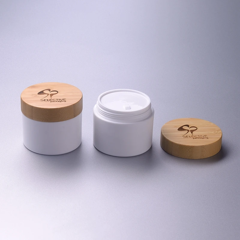 hemp plastic bottles white plastic pp  jar with bamboo  lid