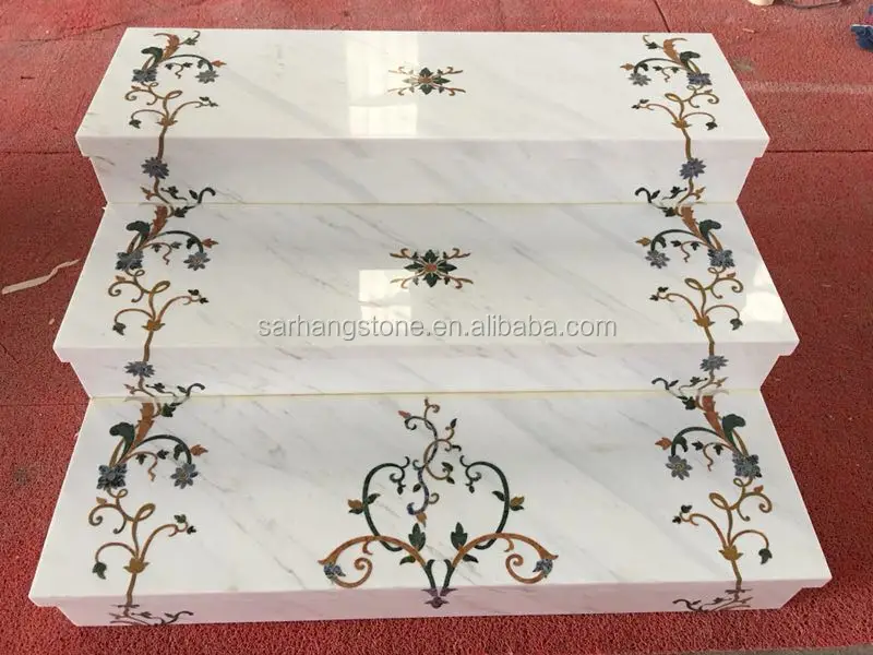 Stair stairway staircase water jet medallion marble tile