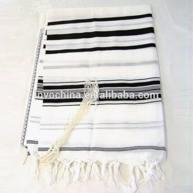 
TRADITIONAL WOOL TALLIT WITH BLACK & SILVER STRIPES Jewish Prayer Shawl 