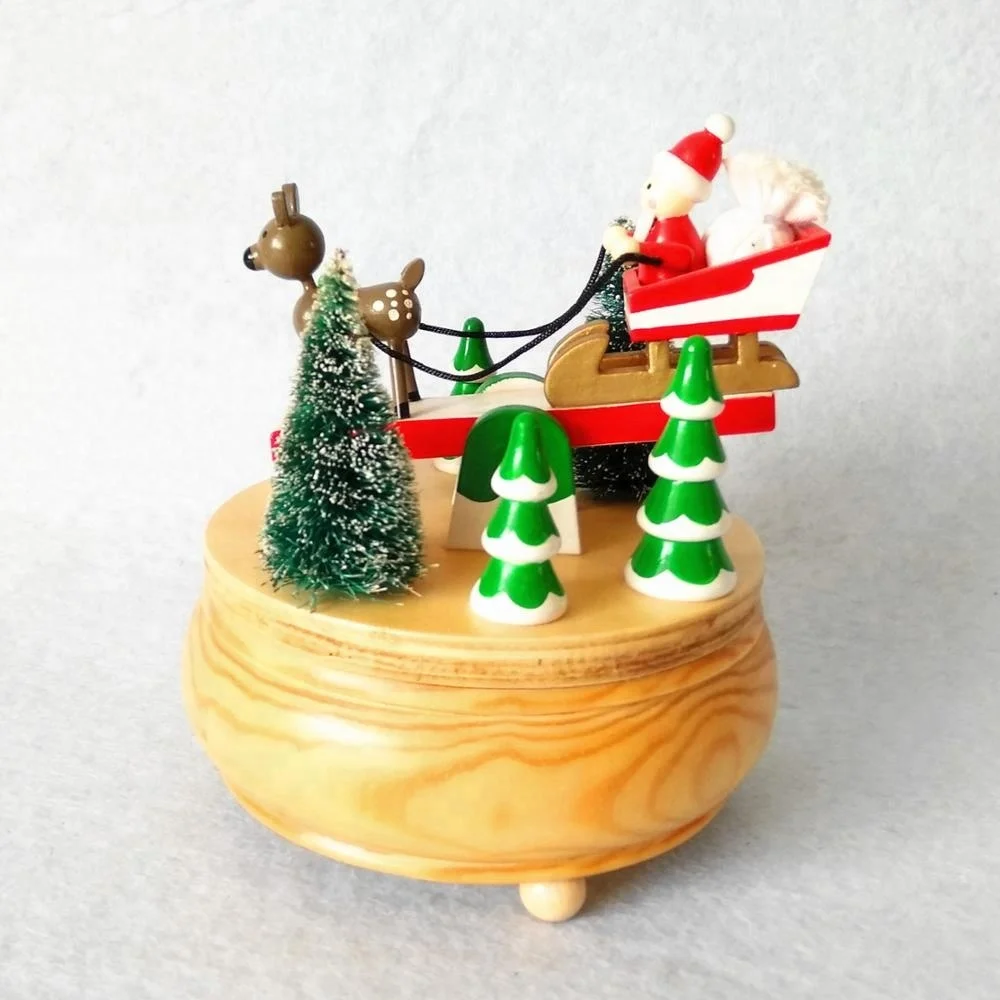 
Wholesale santa wooden rotating Christmas music box for home decoration 