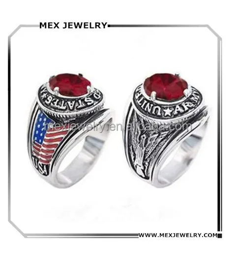 Fashion Two Tone Gold & Silver Stainless steel Signet US Ring With Red and Blue Flag