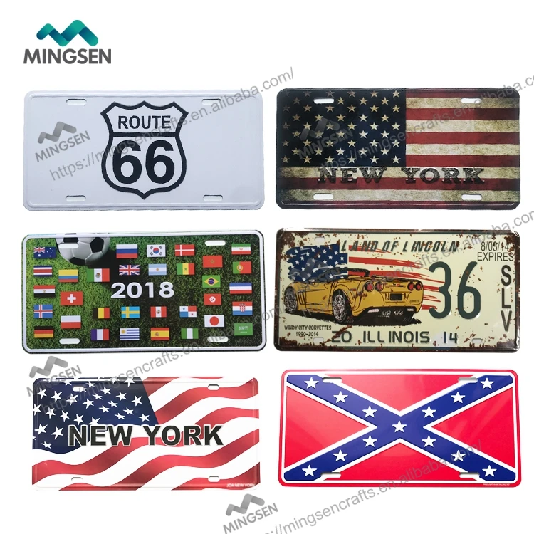 custom made tin metal advertising printing US flag car license plate
