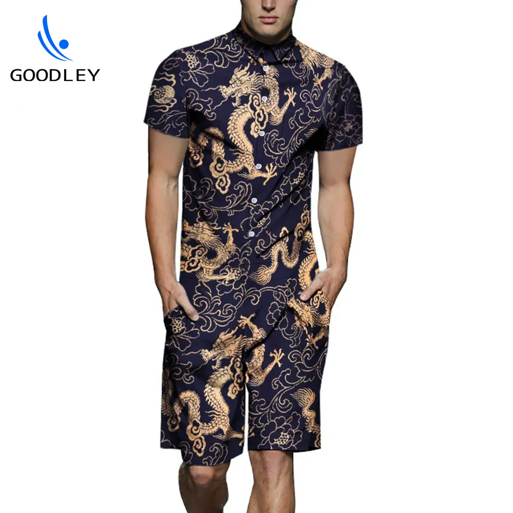 casual fashion 3d dyed sublimation print jumpsuit for men