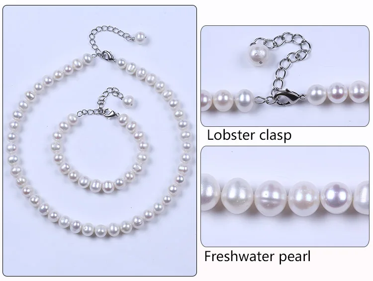 Simple Sterling Sliver plated real freshwater potato pearl necklace  jewelry set