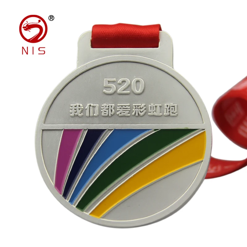 Antique silver die casting metal award souvenir medal with ribbon