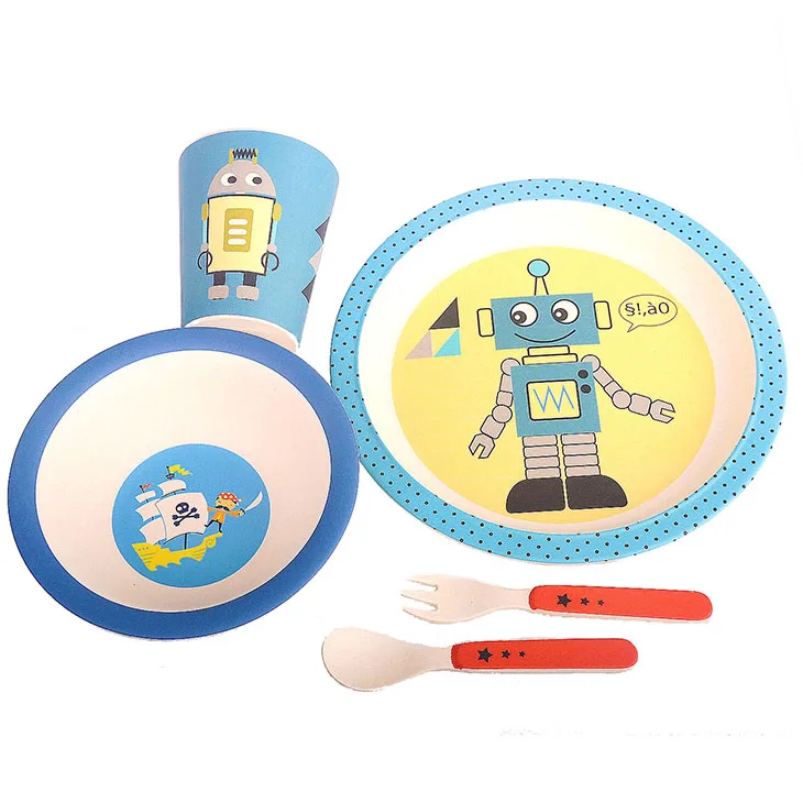 5pc Dinnerware Sets 100% Biodegradable Bamboo Fiber Children Dinnerware Set for Kids