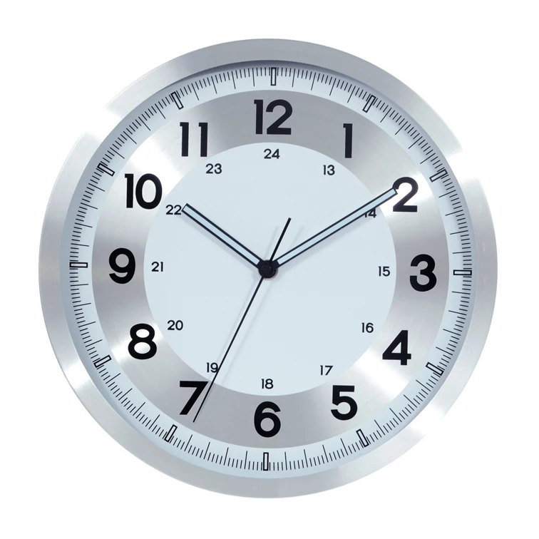 Factory price Aluminum case  non-ticking movement round metal wall clock