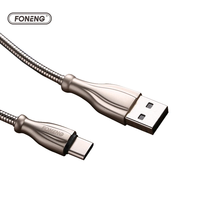 FONENG Wholesale Braided Zinc alloy 2.4A Mobile Phone USB  data transfer  Cable durable metal Fast Charging Data Cord Cable