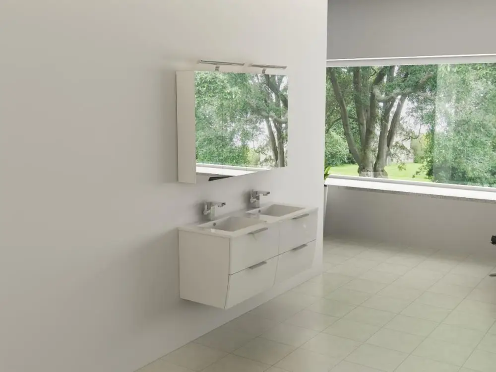 bottom curved Cheap Tiny bathroom furniture  double sinks bathroom wall mount vanity