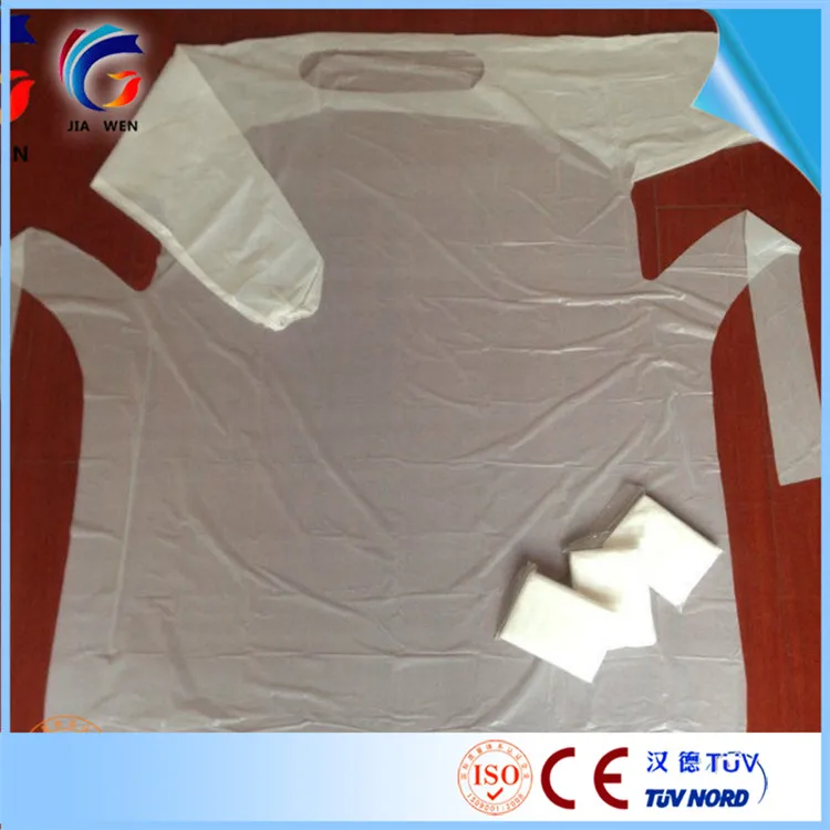 Blue & White disposable waterproof Plastic patient cpe gown with rubber rolled cuff Available in standard and reinforced