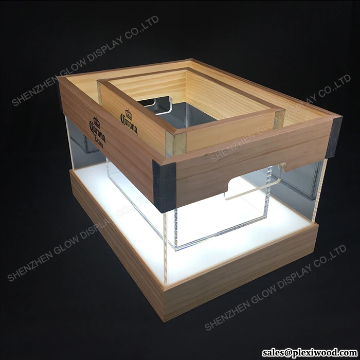 LED Lighted Acrylic Wood Corona Extra Light Beer Ice Bucket with Metal Corners