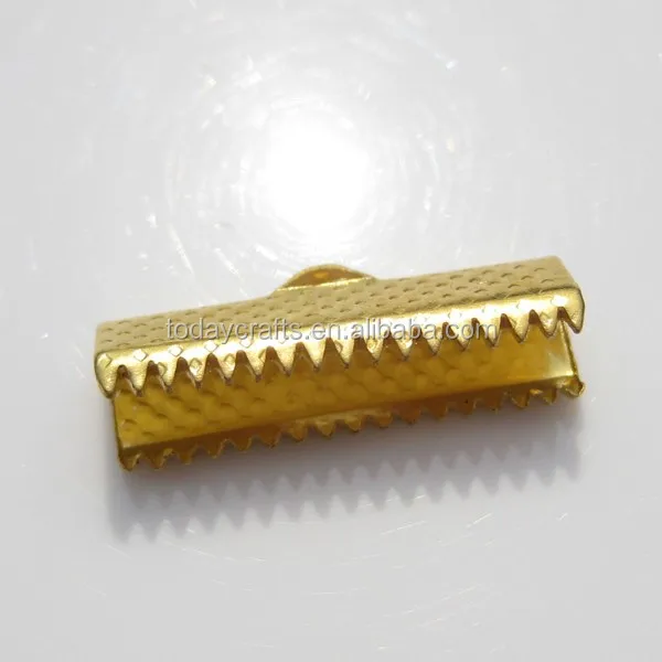 2022 Wholesale Jewelry Fittings Various sizes Gold color iron ribbon crimp tube ends clasps Beads In Gold