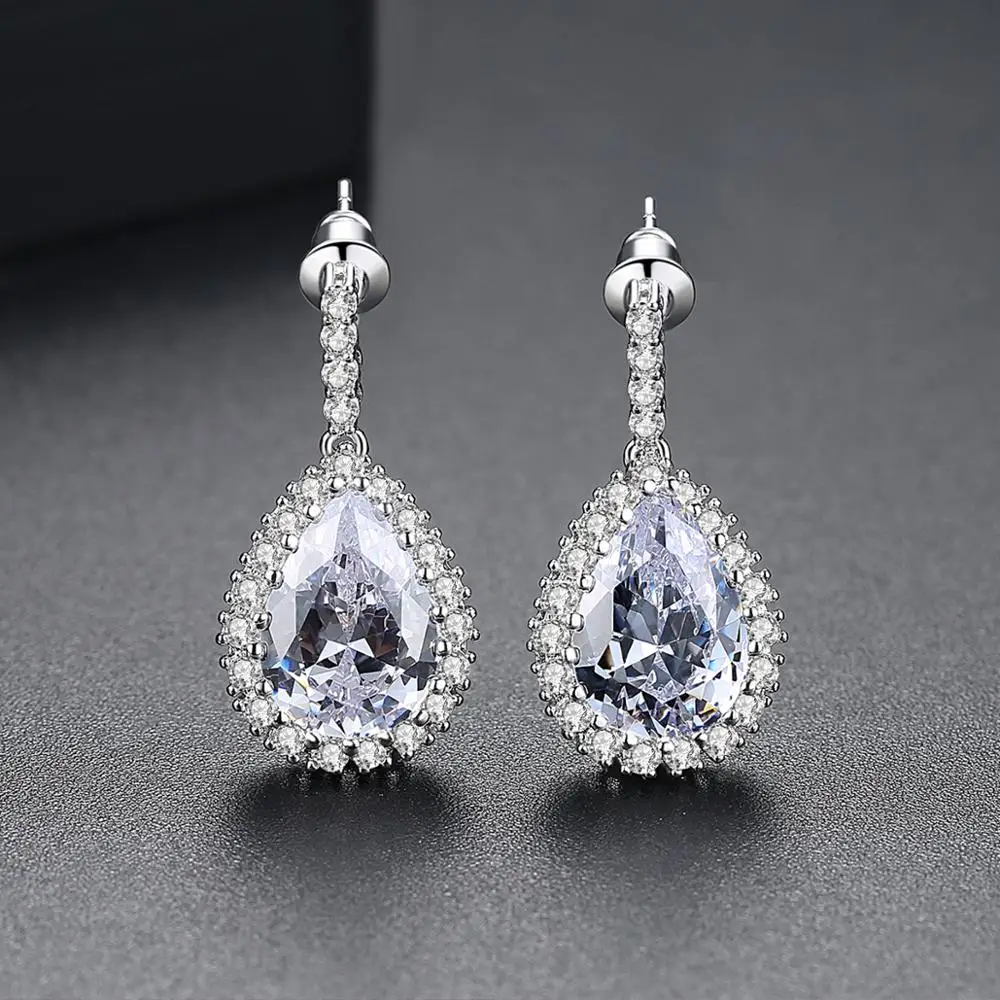 LUOTEEMI Brand Wholesale Luxury Rhodium Plated 3A Cubic Zirconia Tiny Clear CZ Women Wedding Bridal Earrings Waterdrop