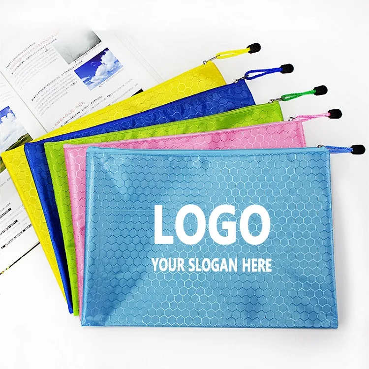 
Custom logo Waterproof plastic Document Bag Advertising File bag Oxford cloth football pattern zipper bag 