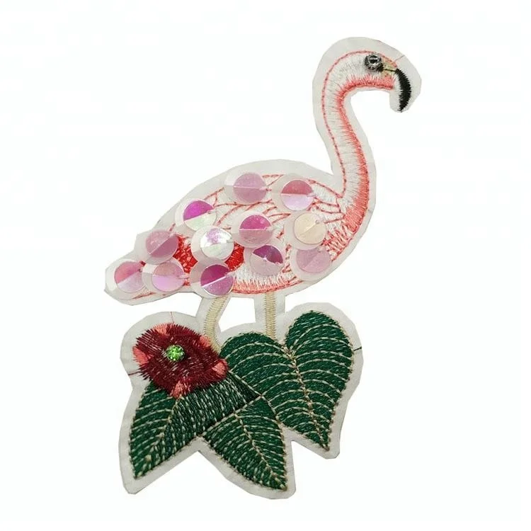 Custom Iron On Red-crowned Crane Sequin Embroidery Patch Sew On Animal Large Sequin Patches For Hoodies